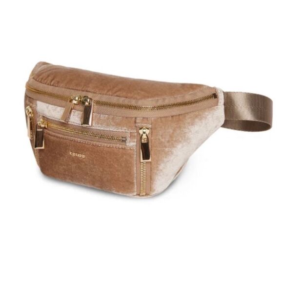 Nwt Free People + Caraa Velvet Sling Fanny Pack bag in Fawn (Tan) - Picture 2 of 8